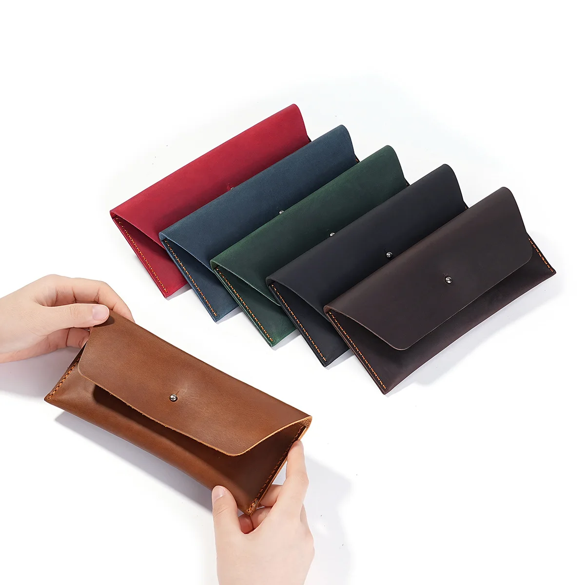 New Ultra-thin Cash Envelope Wallet Wear-resistant Cow Leather Money Binder Organizer 100% Leather Name Card Holder Male Female
