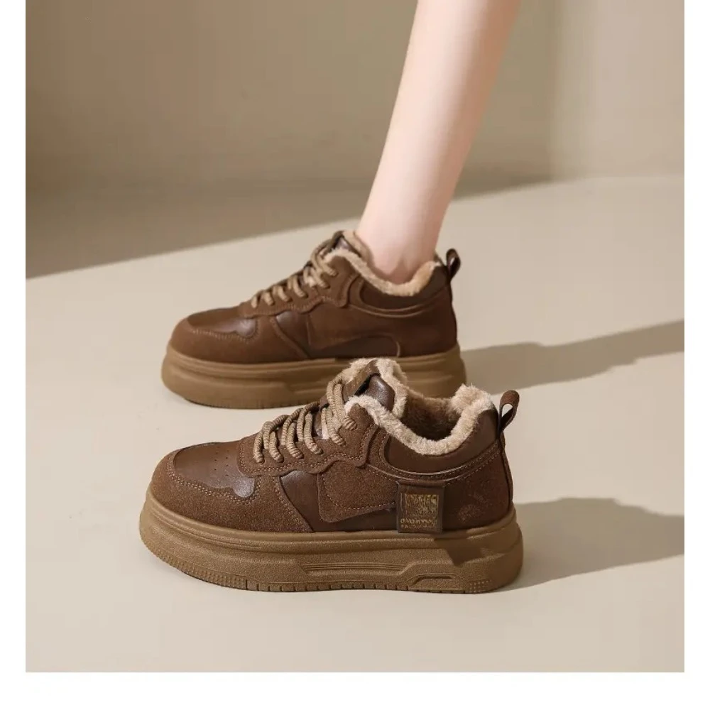 النساء الجلود جديد الخريف الربيع أحذية مشي غير رسمية أحذية رياضية مكتنزة الشتاء أفخم منصة عالية الرياضة أحذية التزلج امرأة