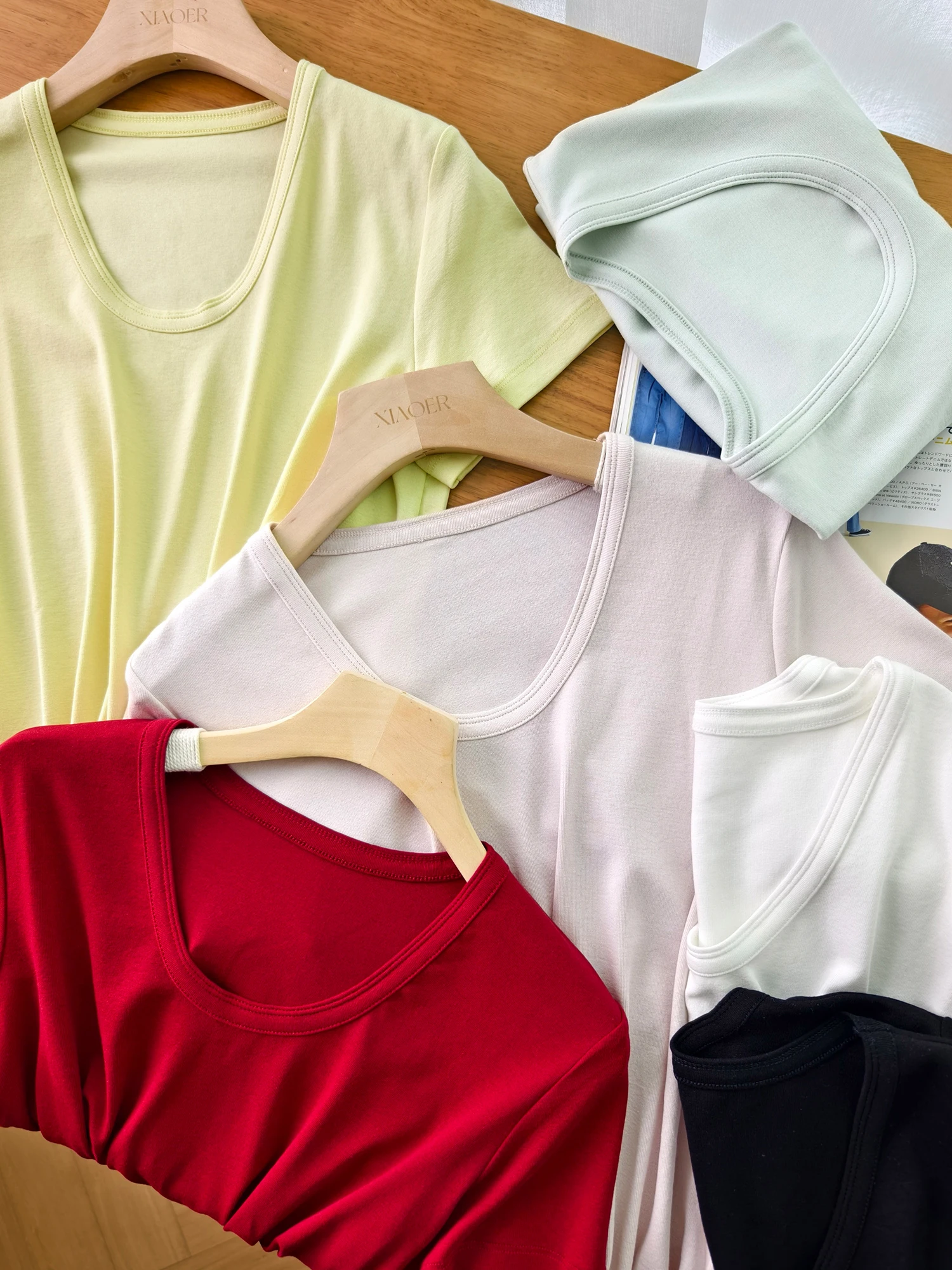 

Женская футболка Slim Fit с коротким рукавом, ручной работы, двухслойная, с овальным вырезом, эластичная, из хлопка, повседневный стиль, круглый вырез горловины