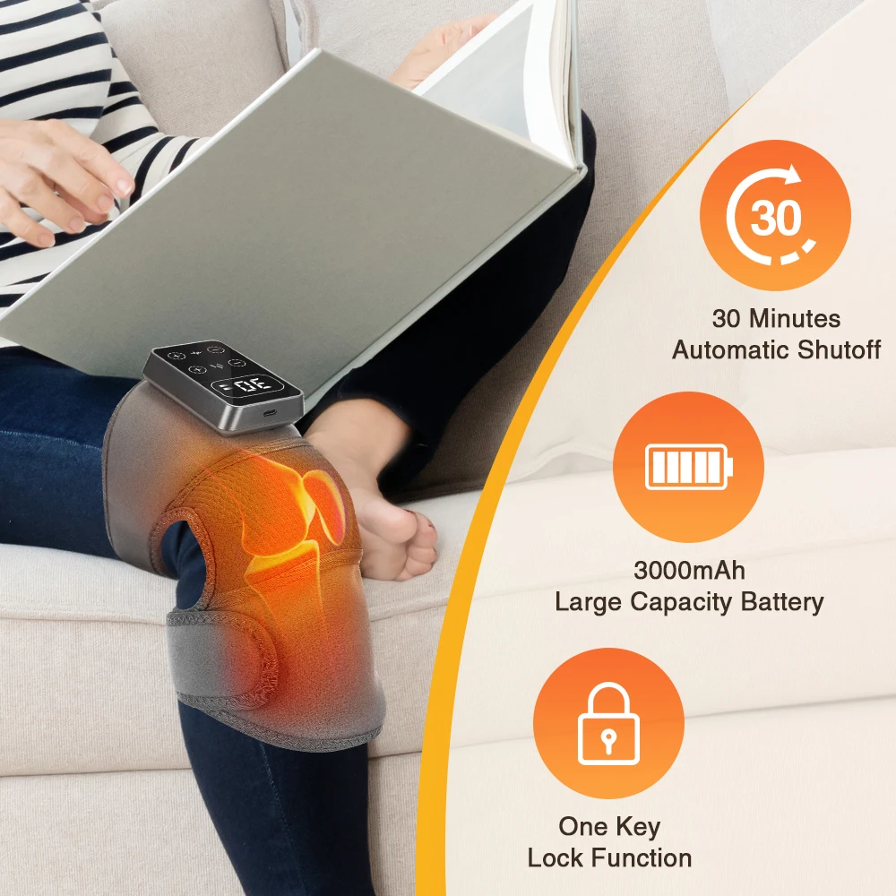 Electric Knee Pad Massager 3 Vibration 5 Levels Cordless Thermal Hot Compress Knee Support Brace Knee Leg Muscle Protection view 6