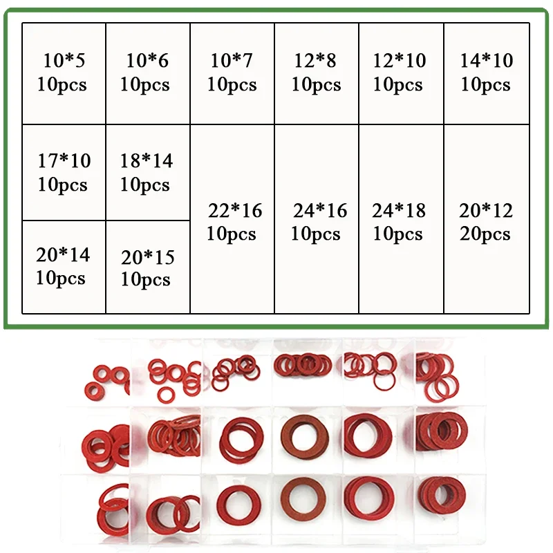M10 M12 M14 M17-M24 150 pcs Red Steel Paper Gaske Kit Flat Washer Kit insulated  Wear And corrosion resistance Plain Ring Seal