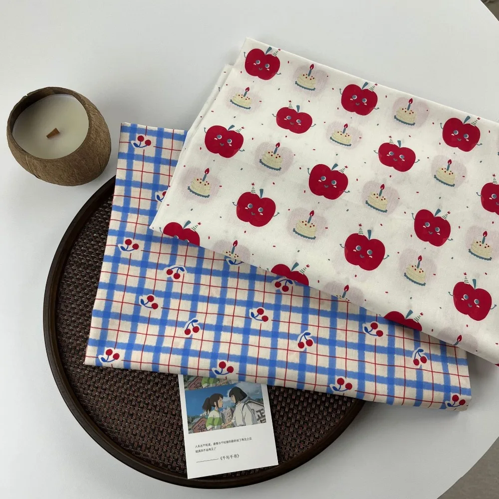 140x50cm 100% Cotton 40s Digital Printed Fabric Summer Apple Fruit Series Children's Dress New Sewing Cloth