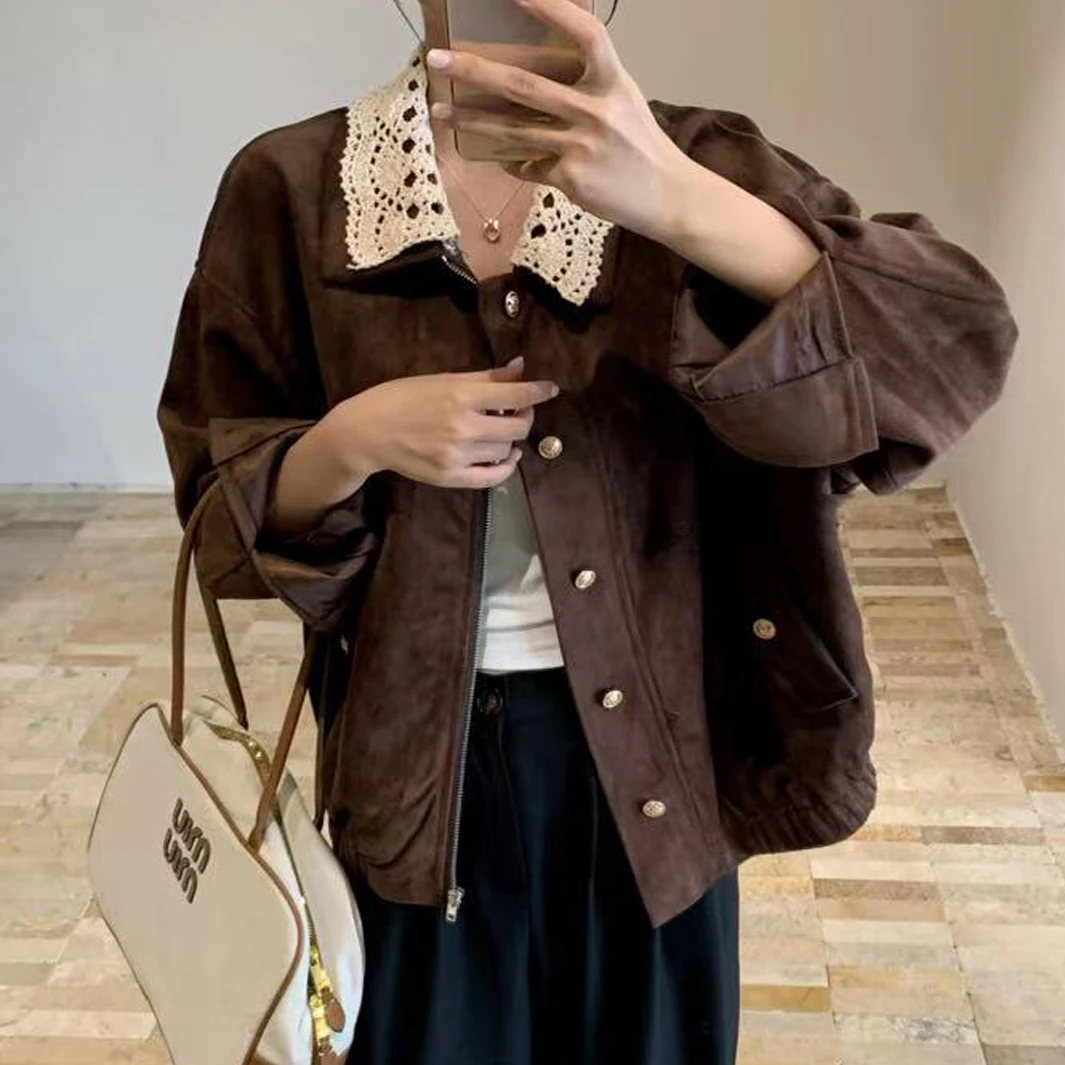 

Орто-коричневое женское корейское пальто Jaet со съемным воротником Sle Miu, винтажное длинное пальто-све све