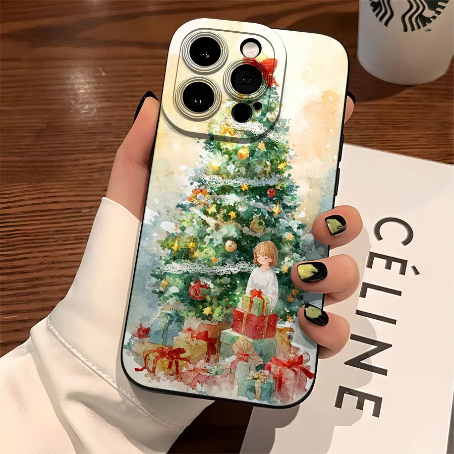 크리스마스 트리와 어린 소녀 패턴의 아이폰 17부터 11 프로 맥스 플러스까지의 휴대폰 케이스