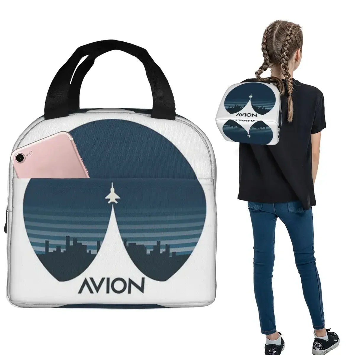 Aviation Fighter Aircraft Above The City Insulated Lunch Bag for Women Children Portable Food Boxes Thermal Lunch Box Tote
