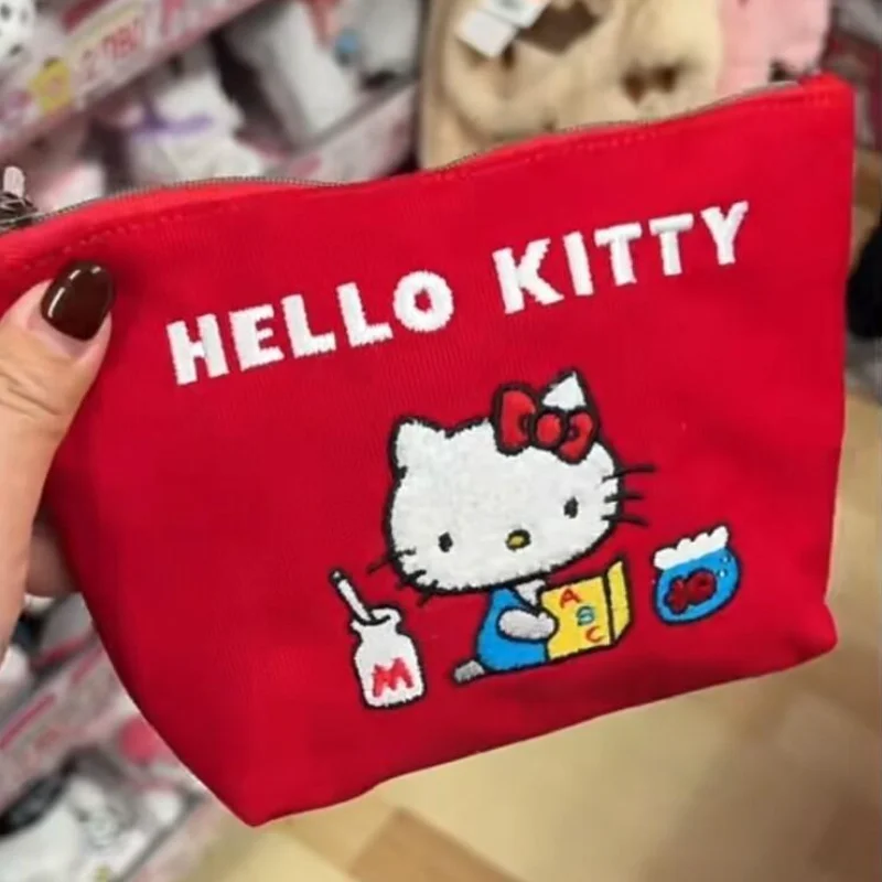 Hello Kitty Coin Bag Kawaii Sanrio Embroidery Storagebag Anime Lipstick Headphone Bag Portable Retro Versatile Storage Bags Gift