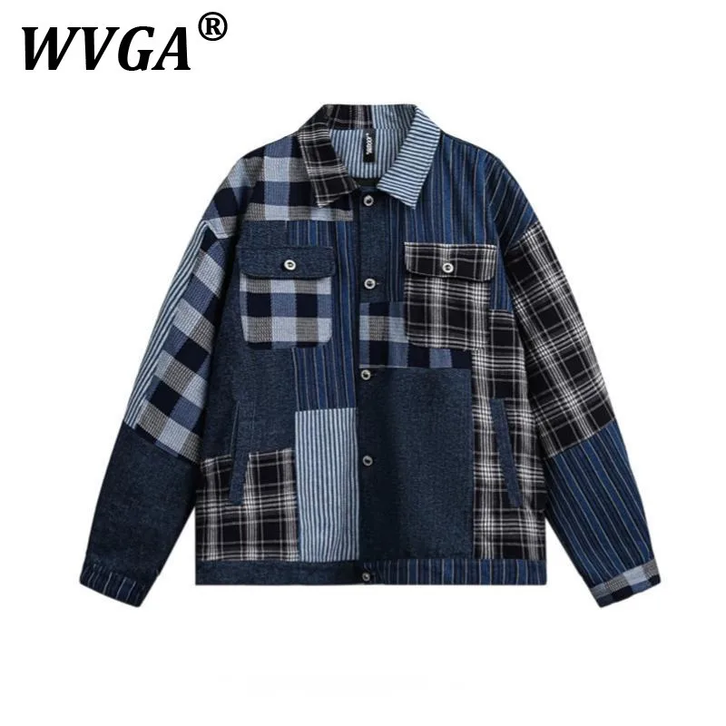 

Куртка WVGA, весенне-осенняя новая мужская куртка в клетку в стиле ретро, нерегулярная лоскутная полосатая модная дизайнерская ниша, повседневное пальто с длинными рукавами, W11544