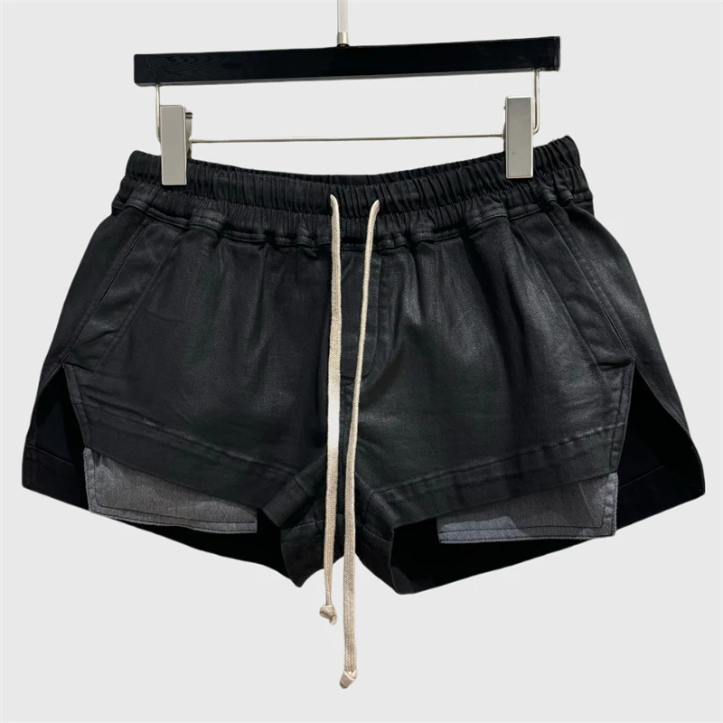 2025年秋新作　伸縮性ウエストバンドとドローストリング付きショートパンツ　高品質純綿デニムショートパンツ　ハイウエストスリムフィットミニパンツ