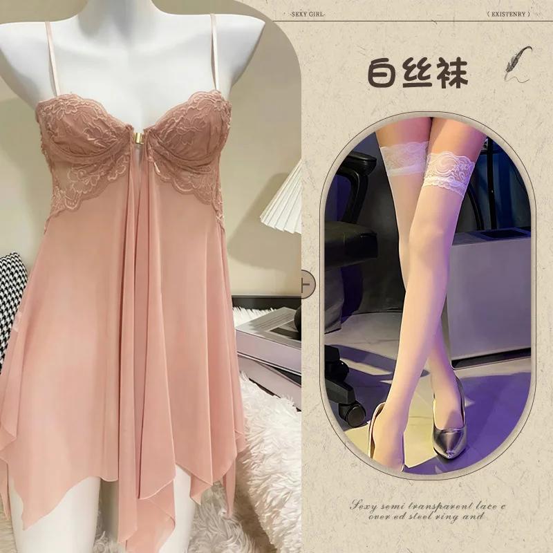 

Сексуальная ночная рубашка из прозрачной сетки с пряжкой спереди и поддержкой косточек для небольших бюстов, раскрывающих и очаровательных комплектов одежды для сна