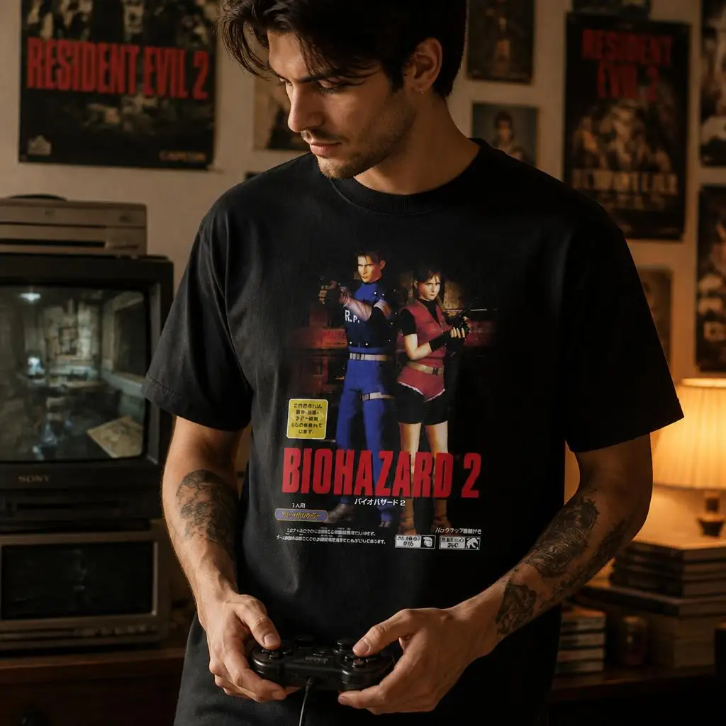 Biohazard 2 Residents Evils Men Retro T Shirt 100% Cotton Clothing Fun Short Sleeve Tee Gift T-Shirts