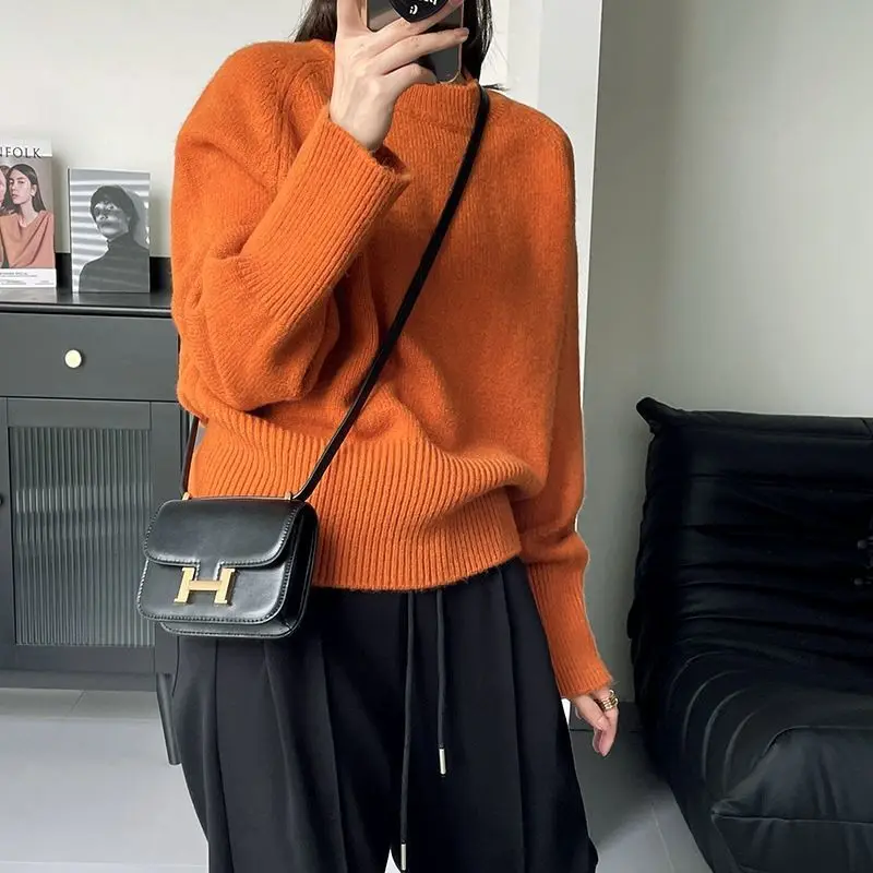 Koreaanse Vintage Losse Truien Herfst Winter Effen Kleur Basis O-hals Dameskleding Pendelen Lange Mouw Casual Gebreide Truien