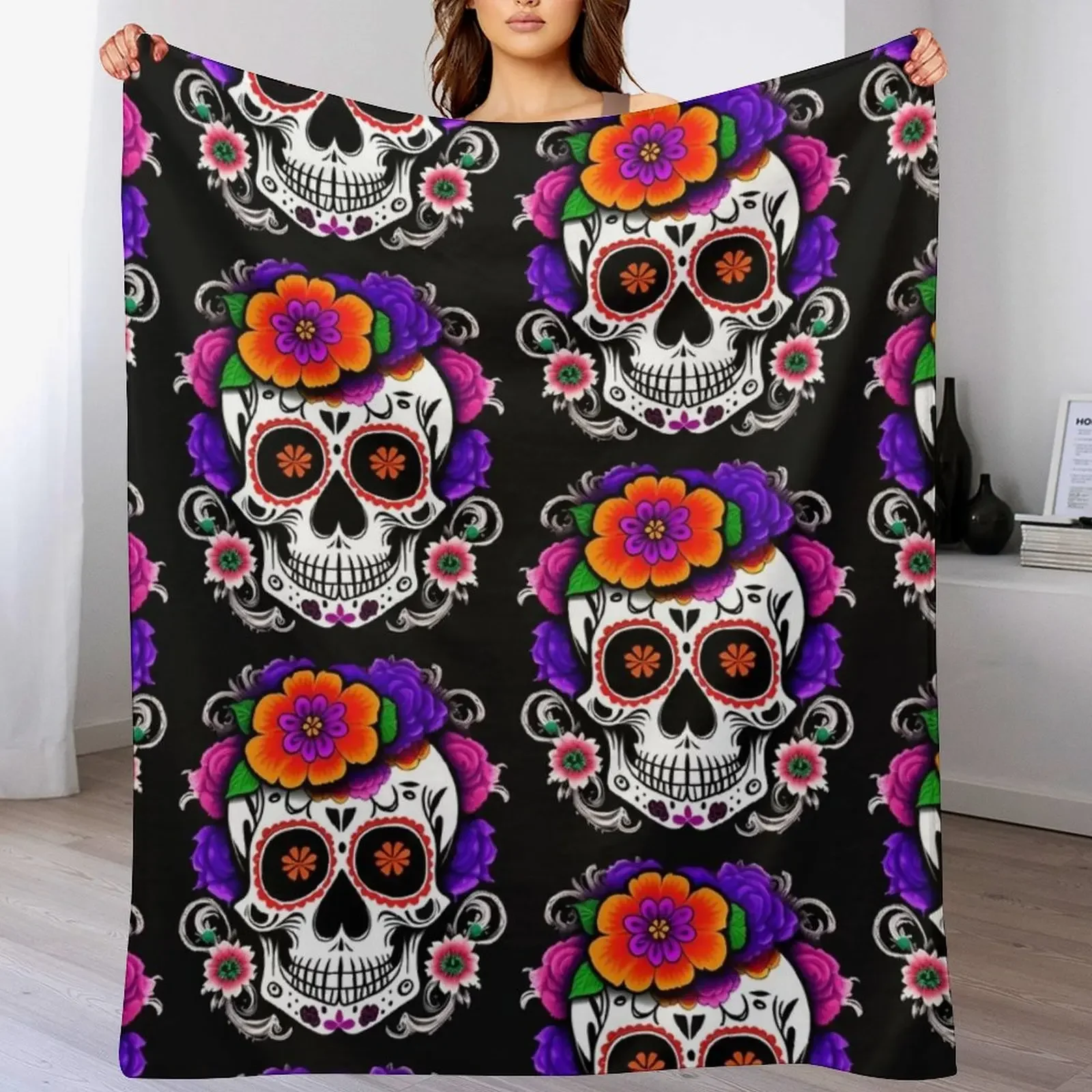 

Día de los Muertos Throw Blanket All Season Soft Lightweight Blanket for Home