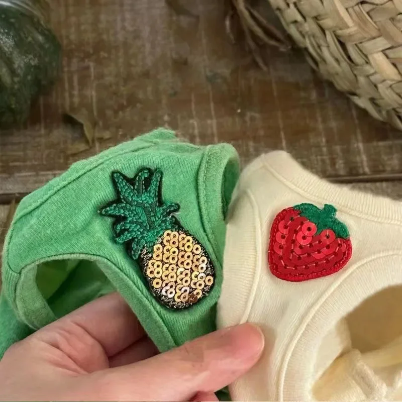 Chaleco bonito de frutas para perro, chaleco de fresa, falda de peluche, ropa de verano para cachorro, abrigo de moda para mascotas, ropa de diseñador para mascotas