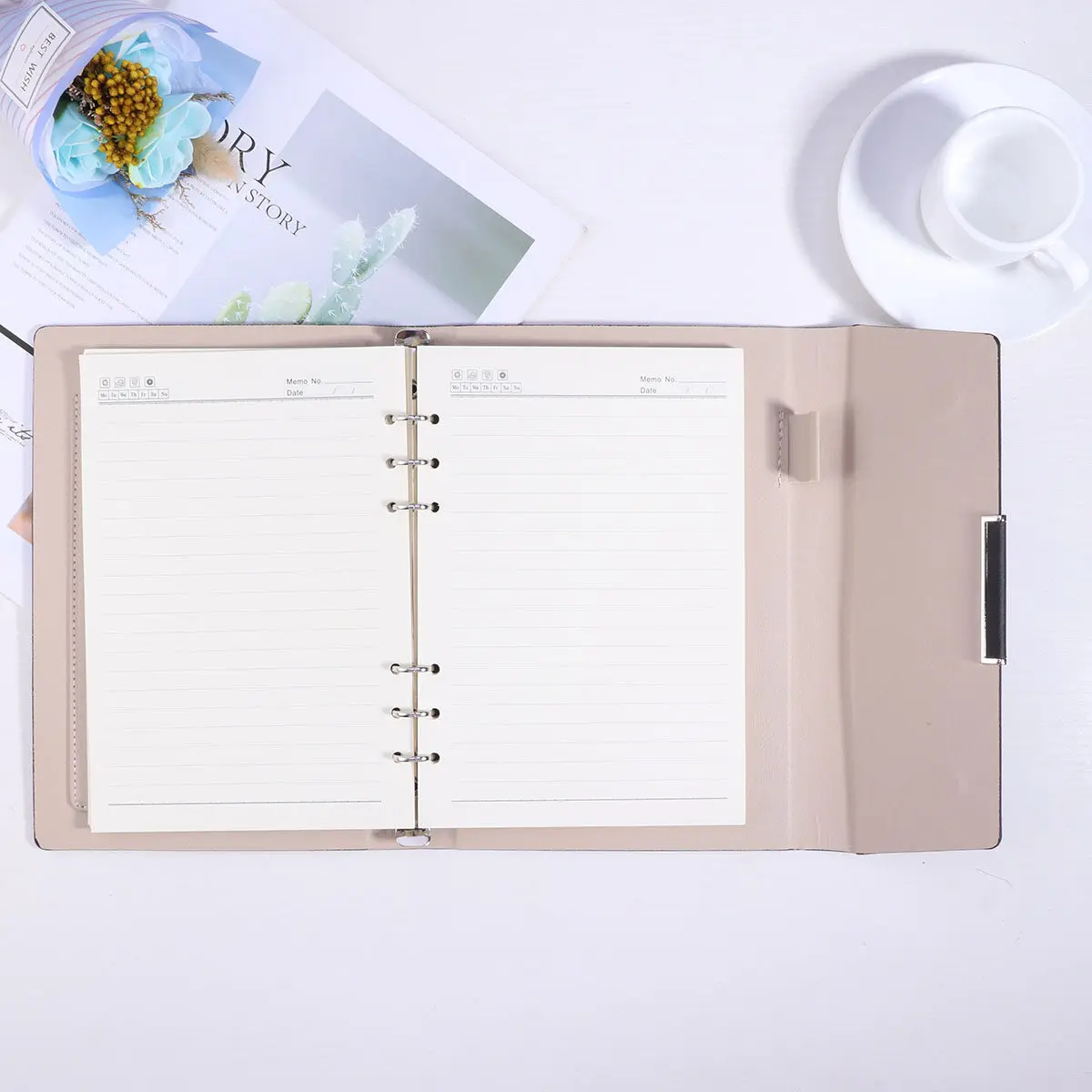 

A5 Business Notebook Black Premium PU Hard Cover Classic Loose Leaf Refillable Journal Organizer Pen Holder Office