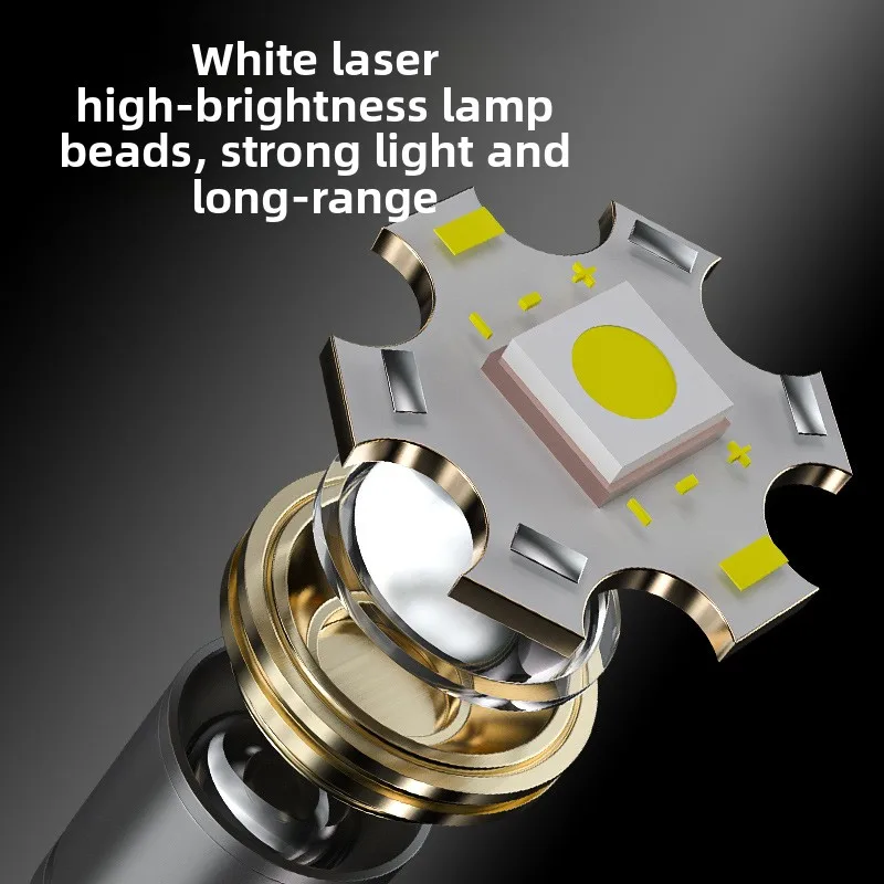 White Laser Flashlight Telescopic Zoom USB Rechargeable Input Output Hook Bottle Opener Remote Shooting Portable Outdoor Camping