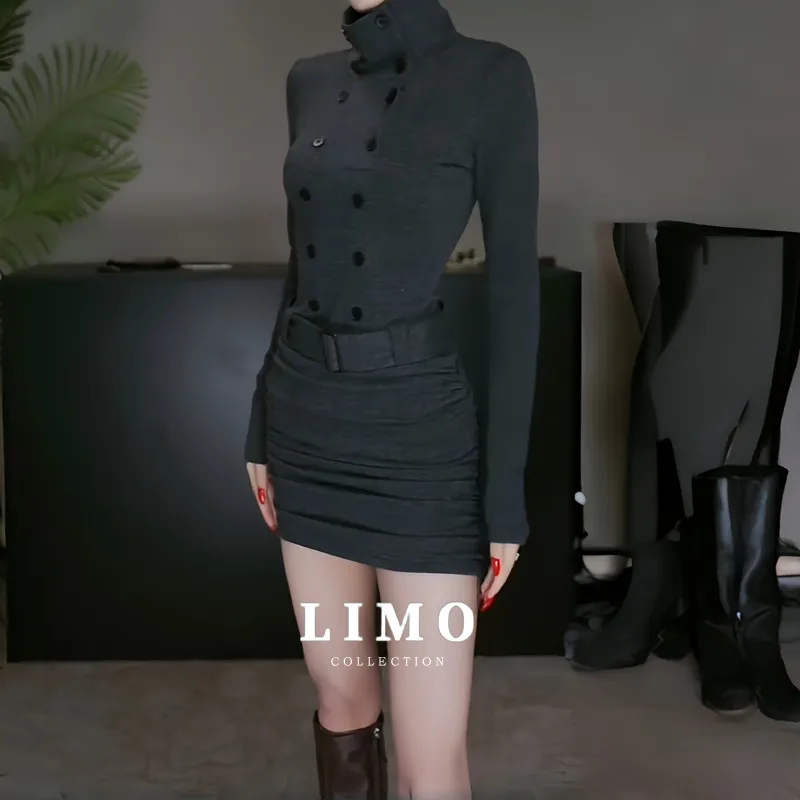 

LIMO 2025 модное весенне-летнее платье, элегантное двубортное облегающее платье из полиэстера и спандекса, коктейльная одежда для вечеринок