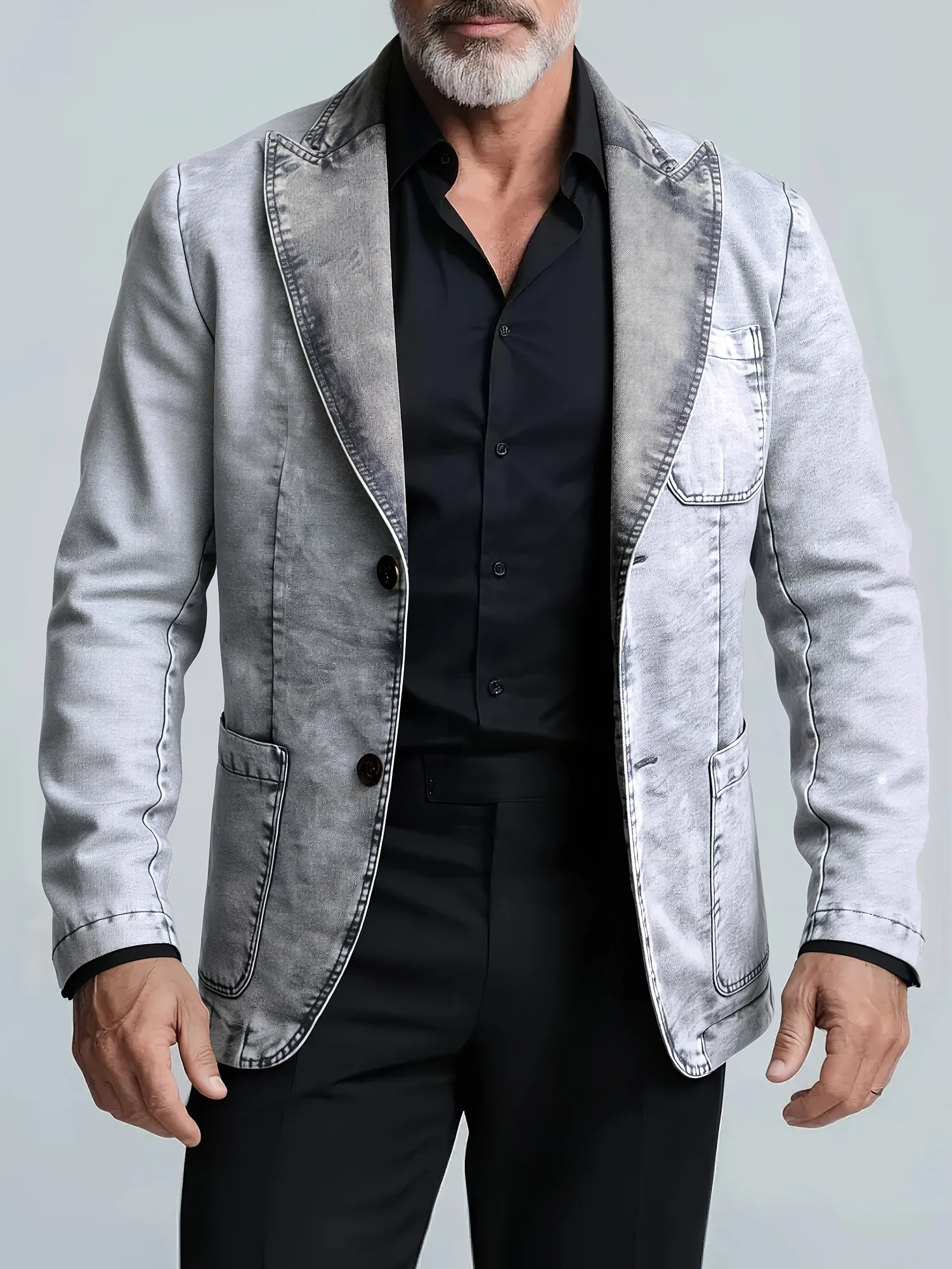 Men's Casual Denim Blazer - Regular Fit Long-Sleeve Jacket with Button Front, Pockets and Collar, High-Quality Non-Stretch Fabric