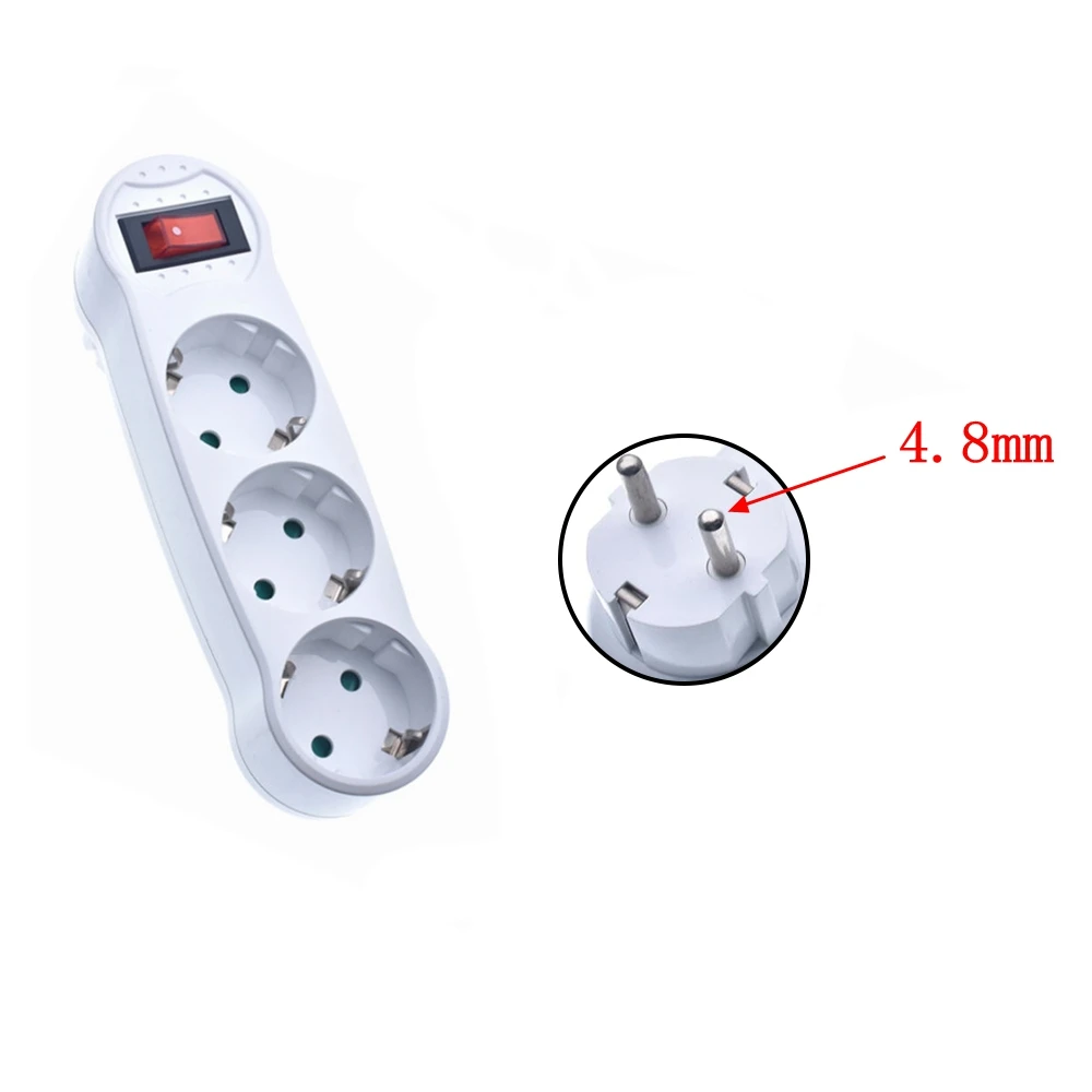EU Extend Socket With ON/OFF Switch 16A 250V 2 Pin European Standard Grounding Expansion Socket Power Extension Plug Converter