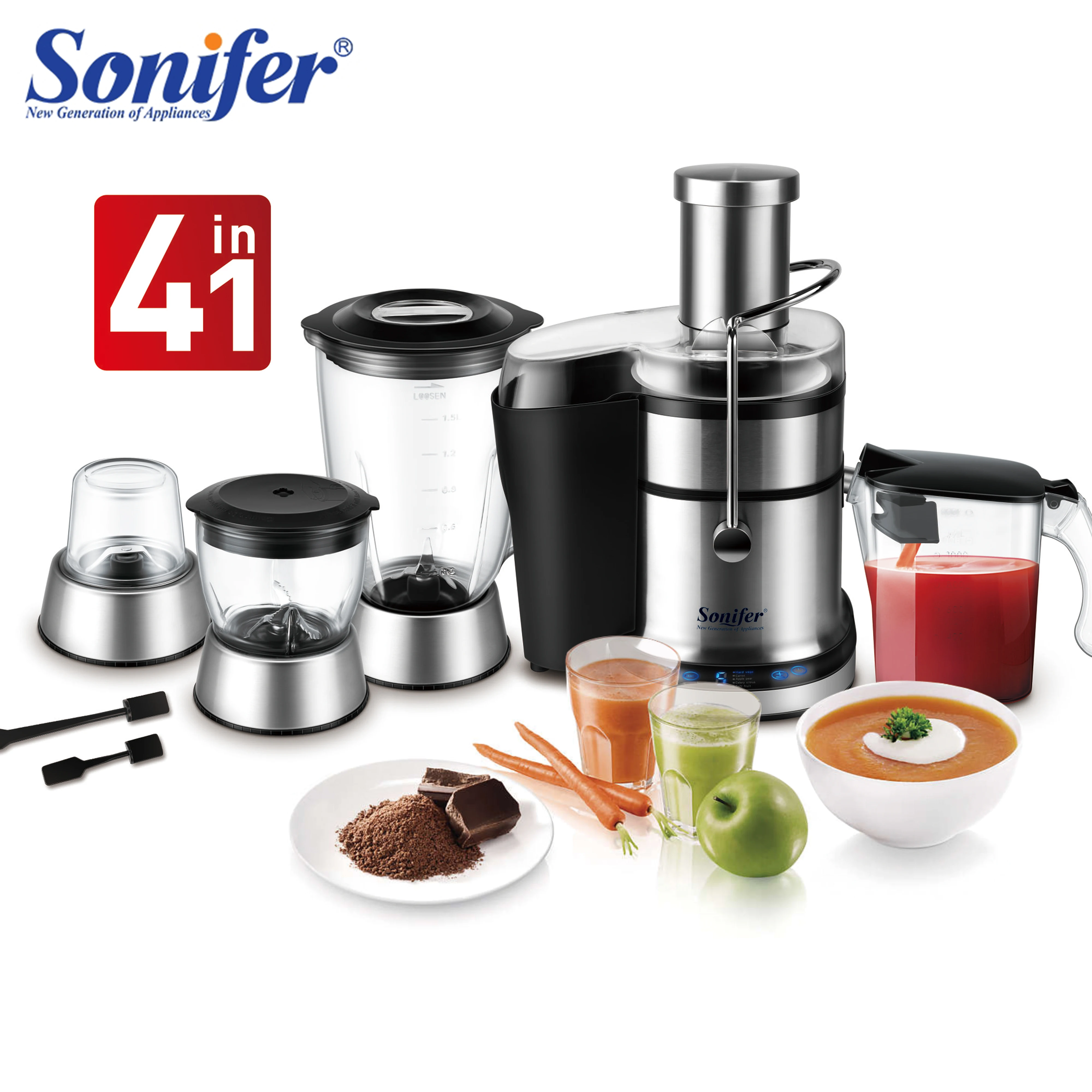 Sonifer JUICE EXTRACTOR 4 IN 1 JUICER&BLENDER Blue LED display 800W powerful mot1.0L juice jugor with ball bearing