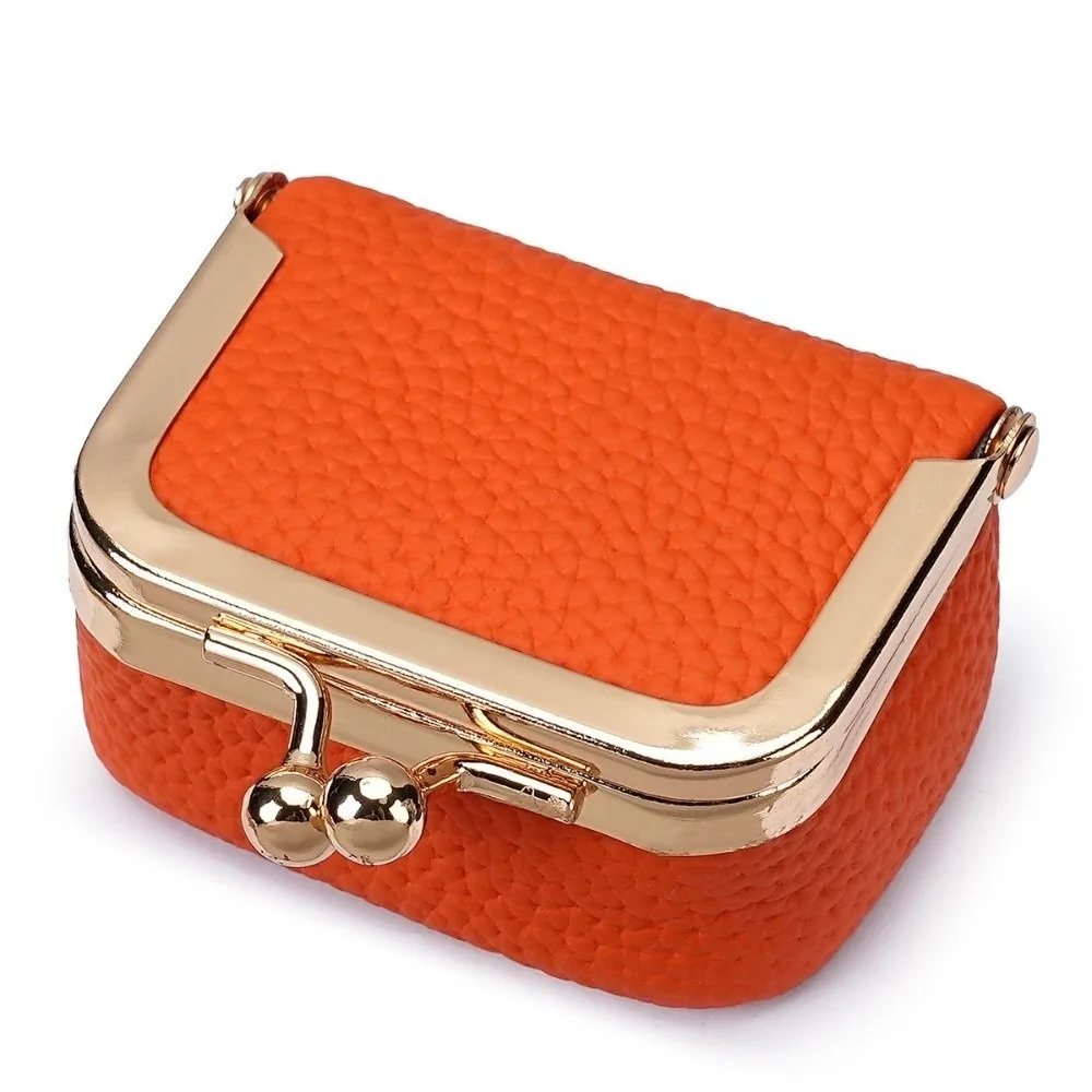 Portable PU Leather Kiss Lock Coin Purse Solid Color Multifunctional Leather Jewelry Bag Mini Square Small Item Bag Earrings