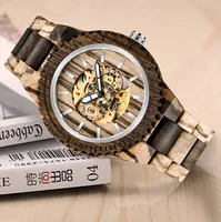 2025 Men Wood Watches Top Luxury Self-Winding Mechanical Automatic Retro Full Adjustable Band Timepieces Clock Male Relogios