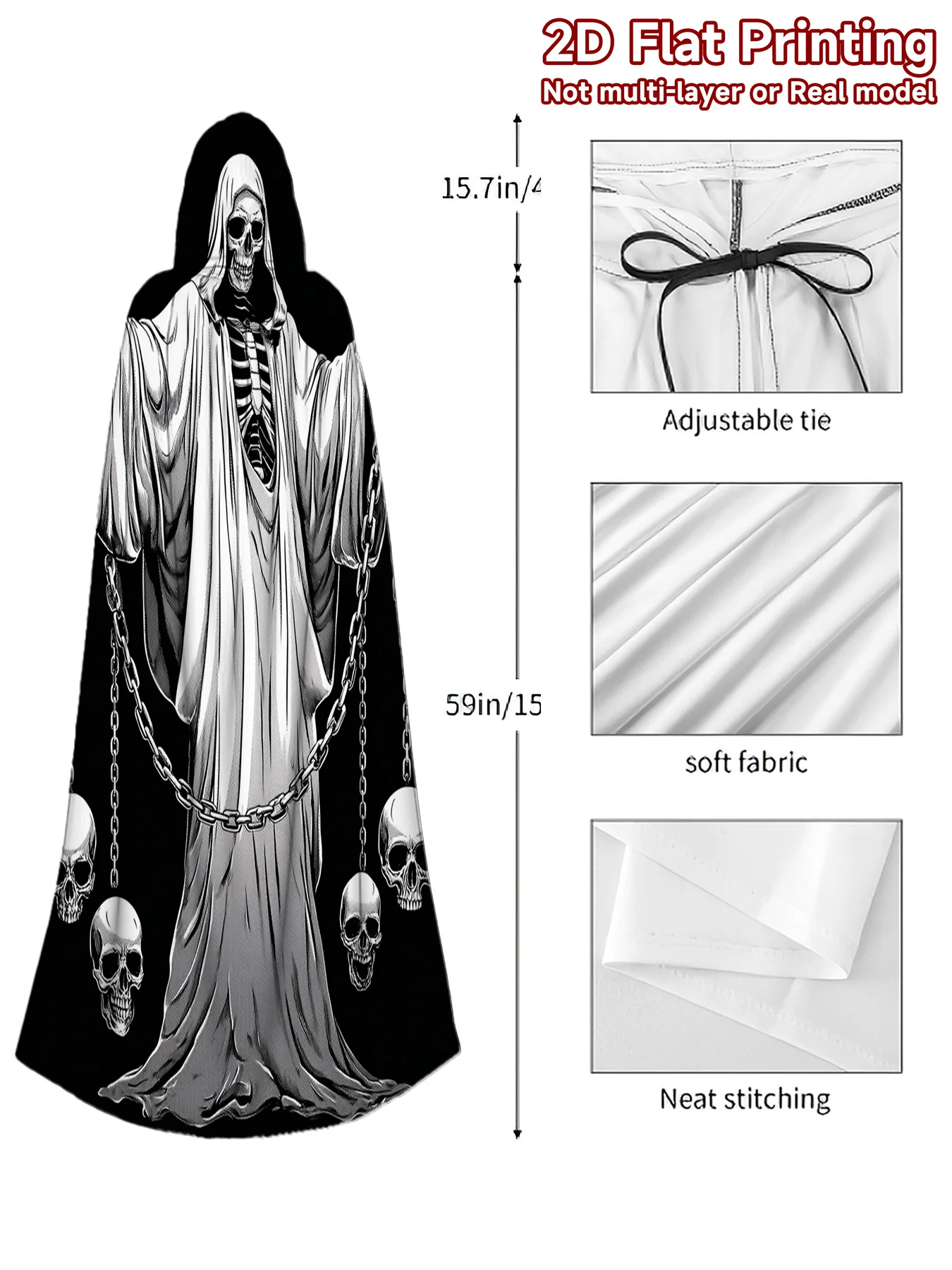 Customization Two-Dimensional Flat Robes, 1pc, Featuring A For Halloween Skeleton Priest Design With Hooded Capes, Suitable