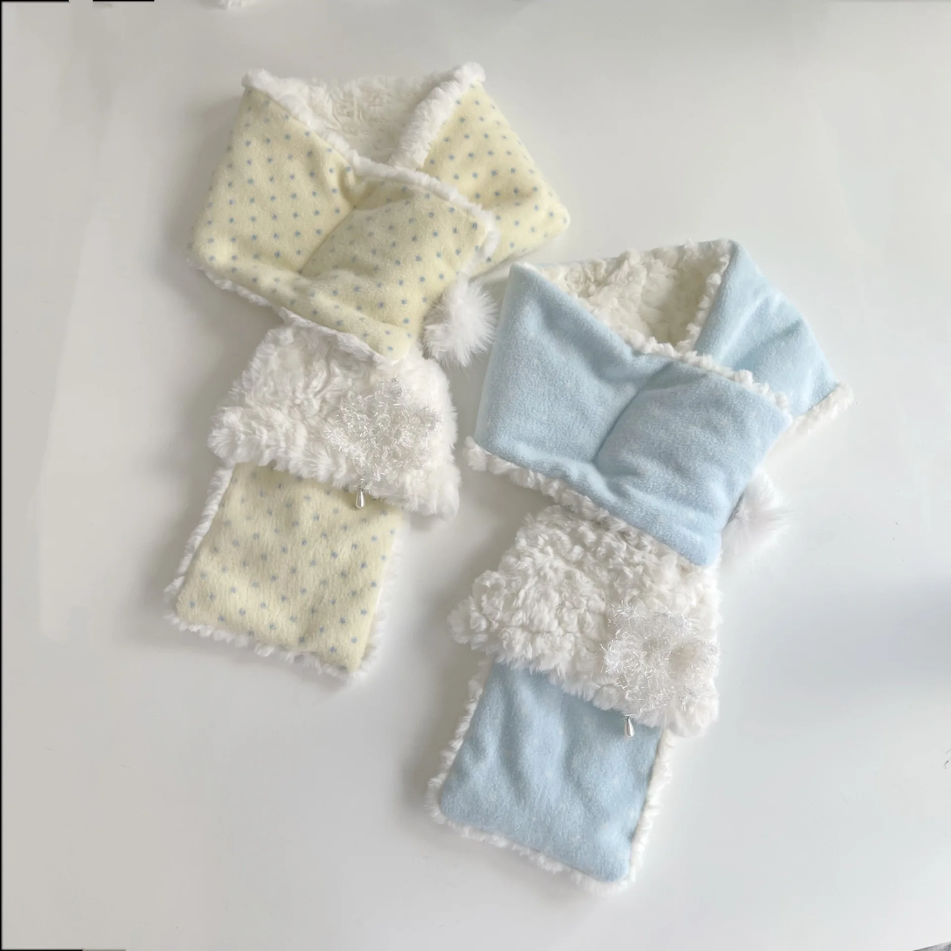 Cute Light Color Ins Polka Dot Plush Cross Scarf Winter Women Warm Japanese Neck Warmer Outdoor Daily Commute Student Scarf
