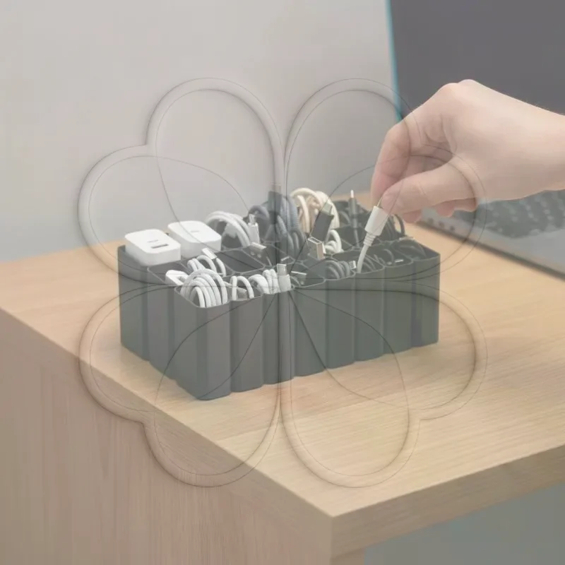 Portable 3D Printed Cable Storage Box 11/22 Grids USB  Travel Ready for Desktop Organization