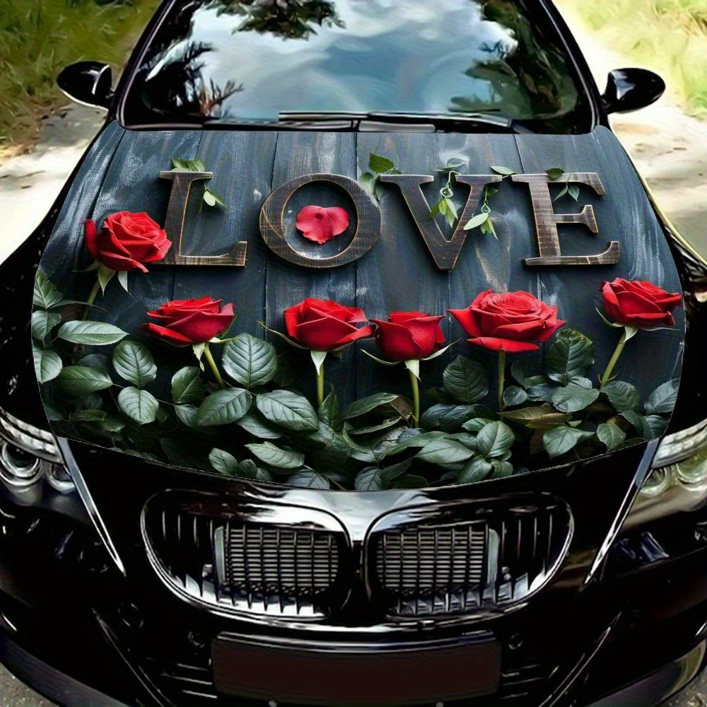 

Наклейка с принтом на капот автомобиля Romantic Rose LOVE, водонепроницаемая, солнцезащитная и устойчивая к царапинам наклейка с ПВХ, аксессуары для автозапчастей