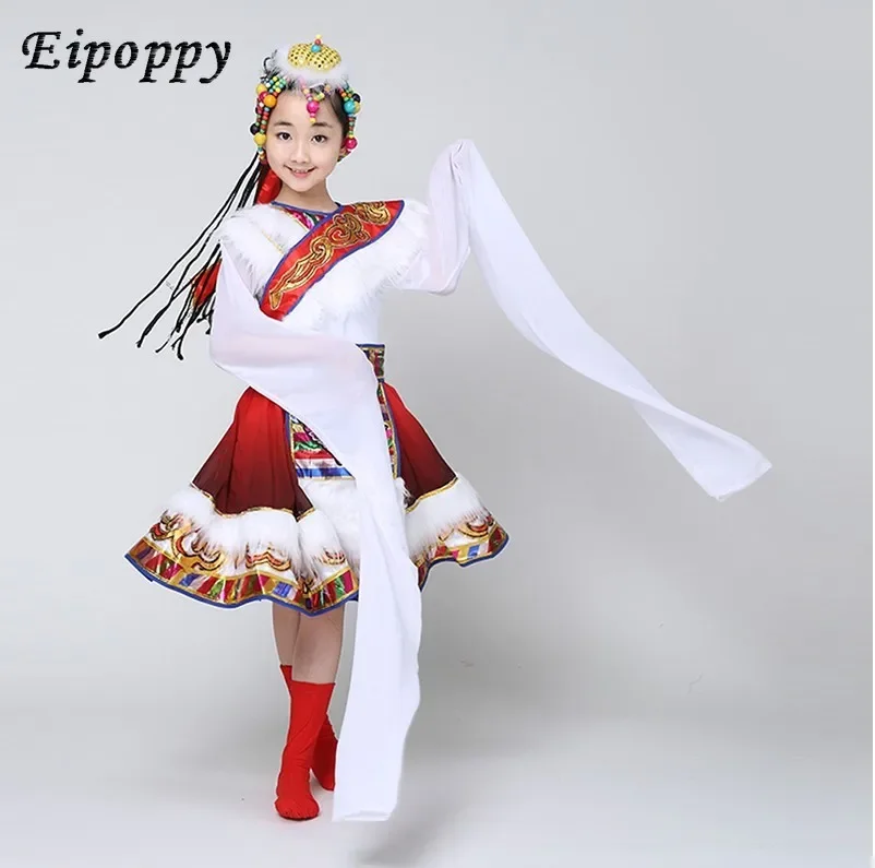 New Children Tibetan Dance Costume Children Mongolia Performance Clothing Sleeves Clothing