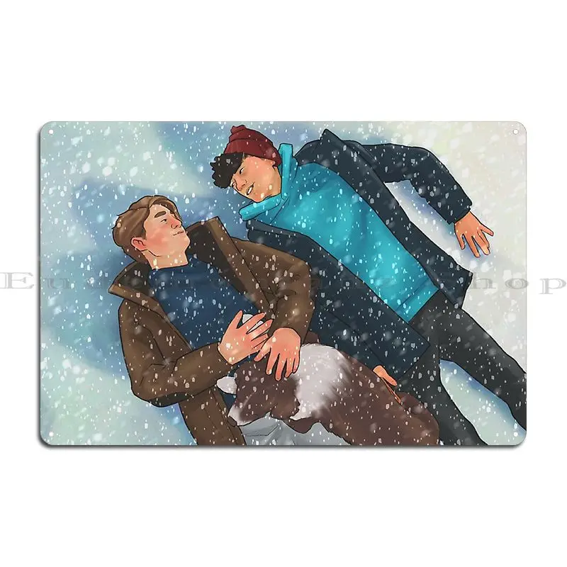 Nick And Charlie Heartstopper Snow Day Drawing Metal Plaque Create Sign Designer Designing Retro Tin Sign Poster