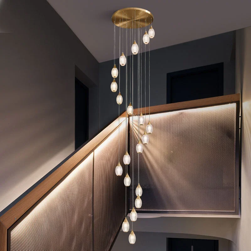 Simple And Luxurious Staircase Chandelier Duplex Building Modern Acrylic Lamp Living Room Loft Hollow Rotating Long Chandelier