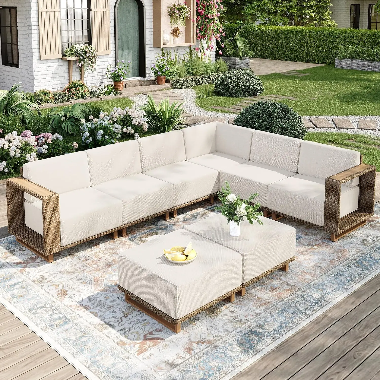 8 Pieces Patio Sectional Furniture Set with 10