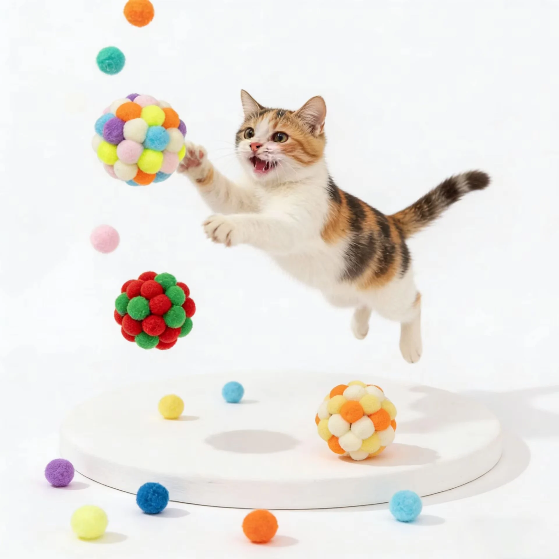 3PCS Colorful Plush Cat Toy Plush Pom Pom Ball Interactive Chase Toy Elastic Ball Self Hi Ball Random Color for Indoor Cats