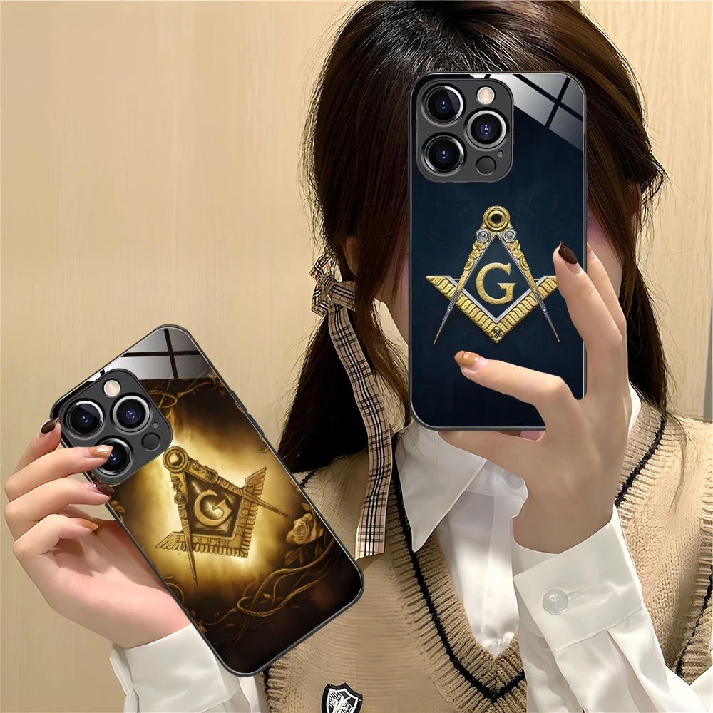 Freemason Painting Color Mobile Cell Phone Case for iPhone 16 15 14 13 12 11 X XR XS 8 Pro Max Plus Mini PC Glass Cover Shell