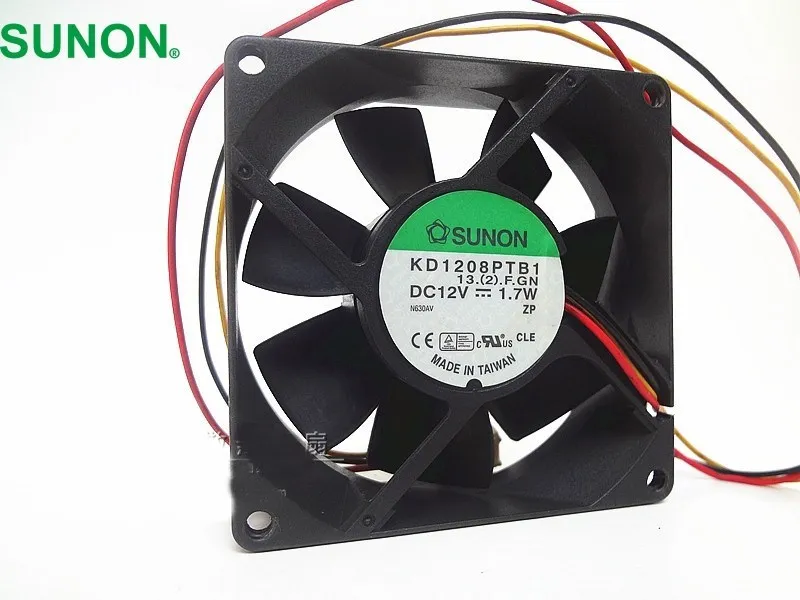 KD1208PTB1 8025 12V 1.7W 3 wire 80mm double ball fan cooling fan SUNON