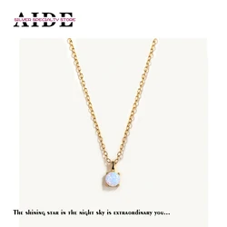 AIDE 925 Sterling Silver Necklace For Women 2022 Fine Jewelry Opal Round Pendant Choker Charms Collares Bijoux Collar Girls Gift