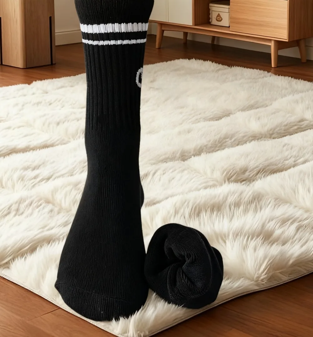 جوارب يوجا متماسكة للنساء للفصول الأربعة من القطن بتصميم كلاسيكي مريح ملون متوسط الطول رياضي للياقة البدنية جوارب طويلة لليوجا والبيلاتس #3