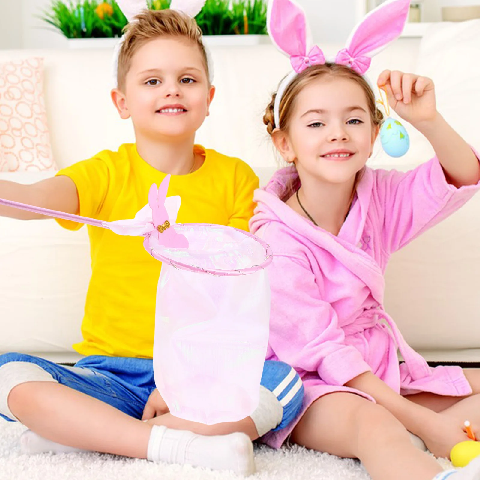 

Multi-Function Glowing Easter Bag Cute Rabbit Design Wood Handle Gift Pouch for Party Favors Small Presents and Home Decoration