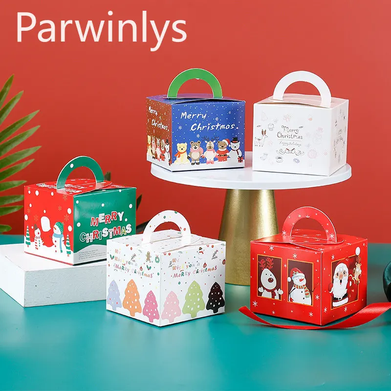 20-60 PCS Christmas Handbag Package Box Cake Pastry Baking Apple Fruit Portable Takeaway Paper Bag Wholesale Holiday Party Sweet