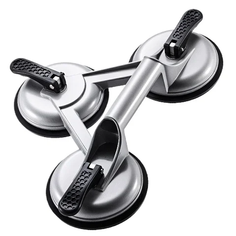 Heavy Duty 3-Cup Glass Suction Lifter, 420lbs Load Capacity, Aluminum Alloy Vacuum Gripper for Glass, Tile & Marble