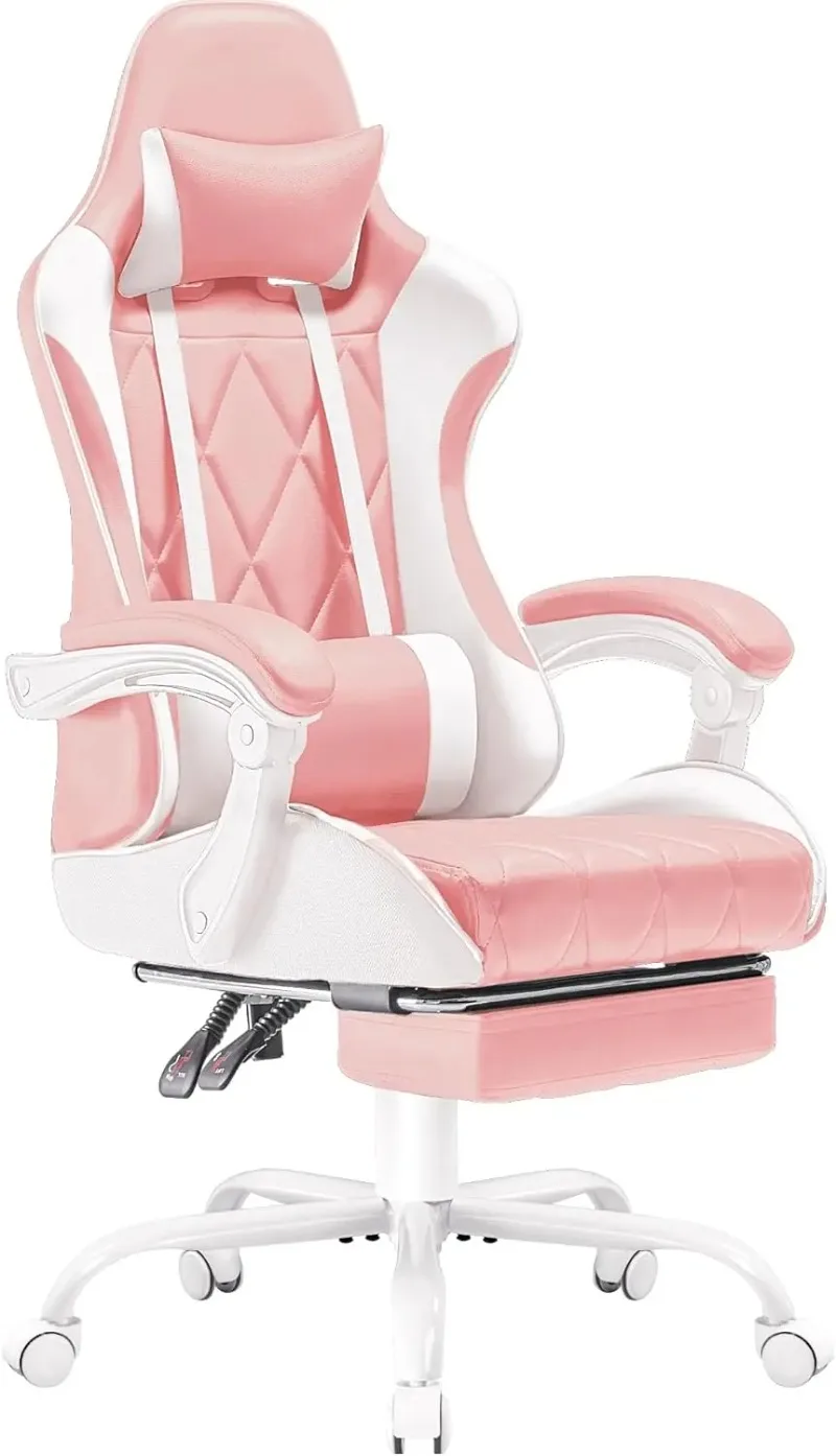 

Ergonomic Gaming Chair with Footrest & Massage Lumbar Support, High Back Swivel Computer Chair (Pink)