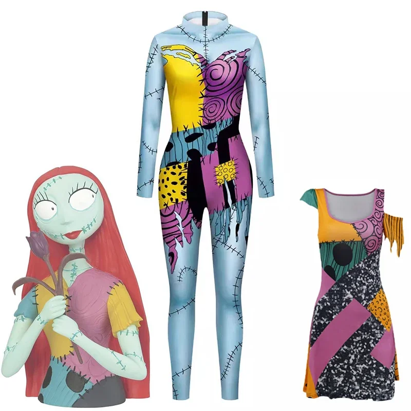 

Halloween Costume Sally The Nightmare Before Christmas Cosplay Costume Same 3D Printed Cosplay Jumpsuit Women Dress Party Gifts
