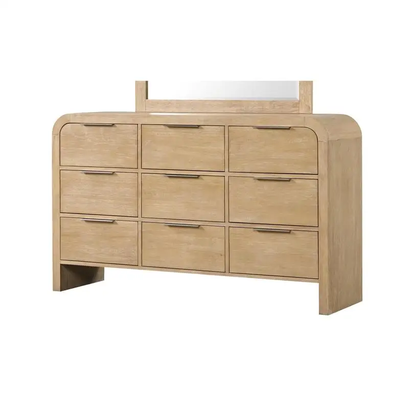 

Natural Finish 1pc Dresser Solid Rubberwood Bedroom Furniture 9 Drawers Metal Pulls