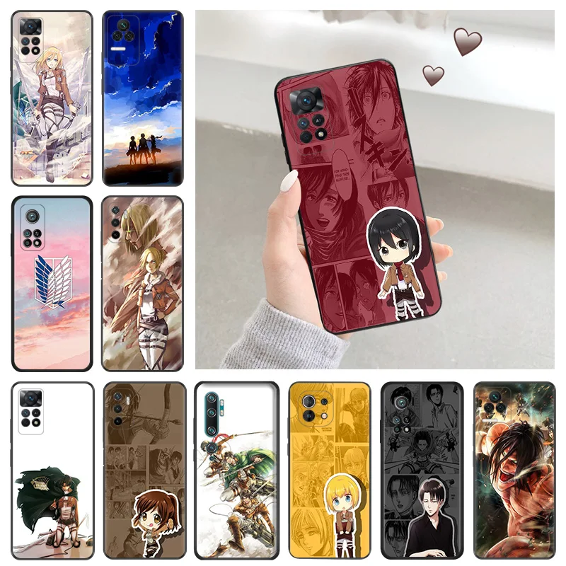 Soft Case for Redmi Note 11S 10S A3 10C 10A Xiaomi 14 11T Pro 10T 10 11Lite Anime Attack On Titan Mikasa Black Phone Cases Cover