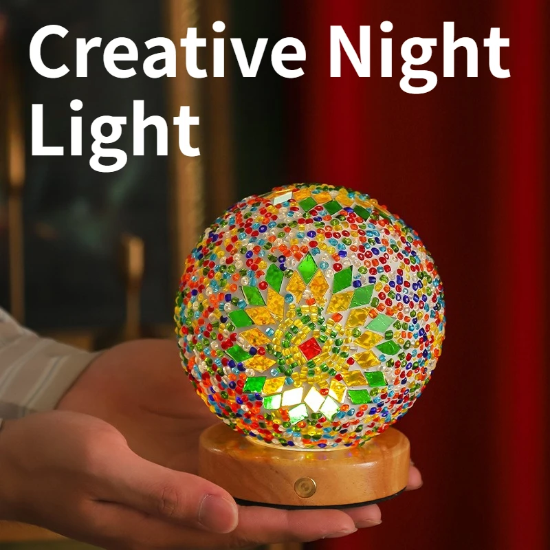 Mosaic Night Light Baroque Romance and Freedom Bohemian Creative Night Light Glass Decorative Desk Lamp
