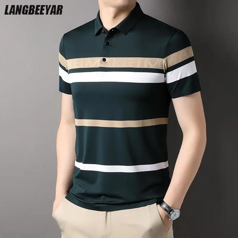 Top Grade Yarn-dyed Non-marking Process Casual Striped Summer Polo Shirts For Men Slim Short Sleeve Tops Fashions Mens Clothes