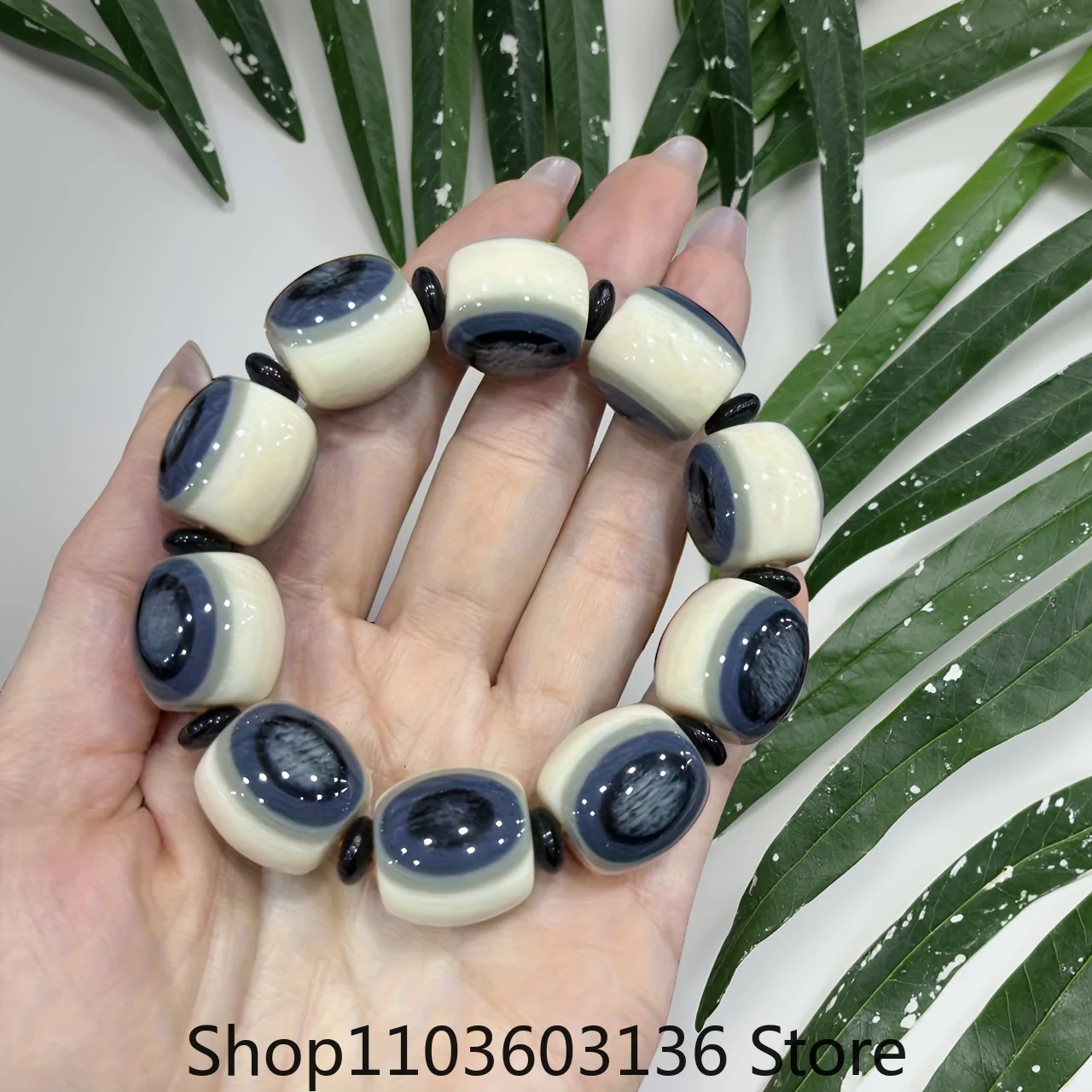 

Men's and Women's Bucket Bead Bracelets Vintage Bohemian Style Blue Eye Bead Bracelet Adjustable Handmade Natural Stone Jewelry