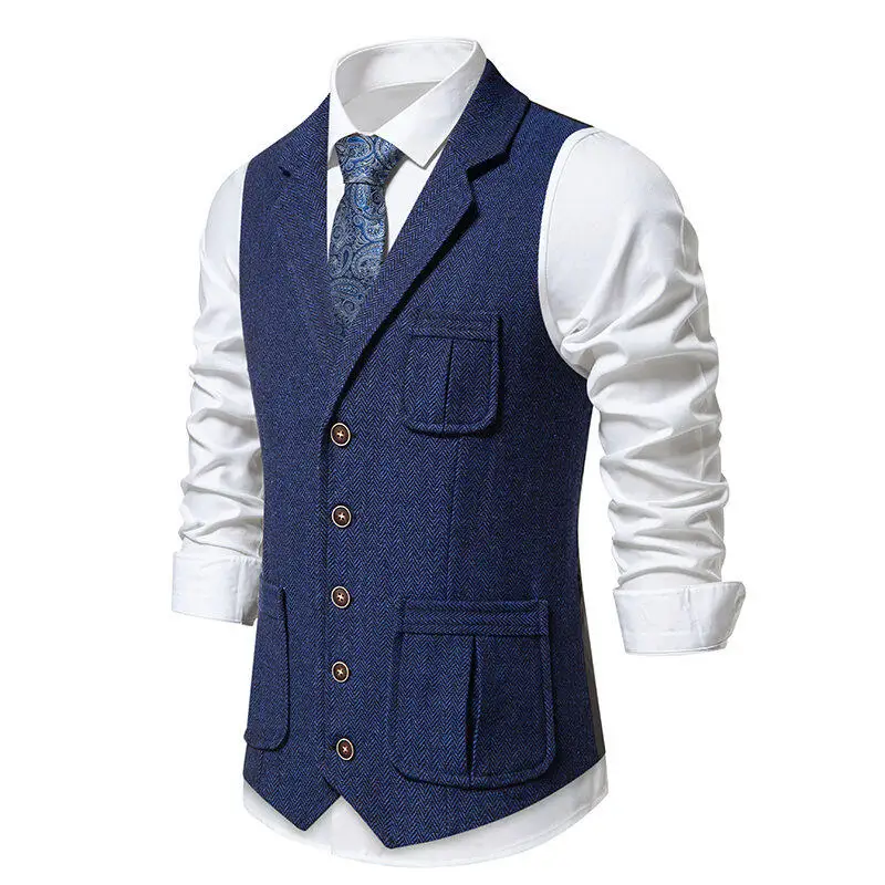 Victorian Waistcoat Gilet Steampunk Mens Suit Vest Vintage Multiple Pockets Designer Herringbone Chaleco Hombre Casual Men Vests