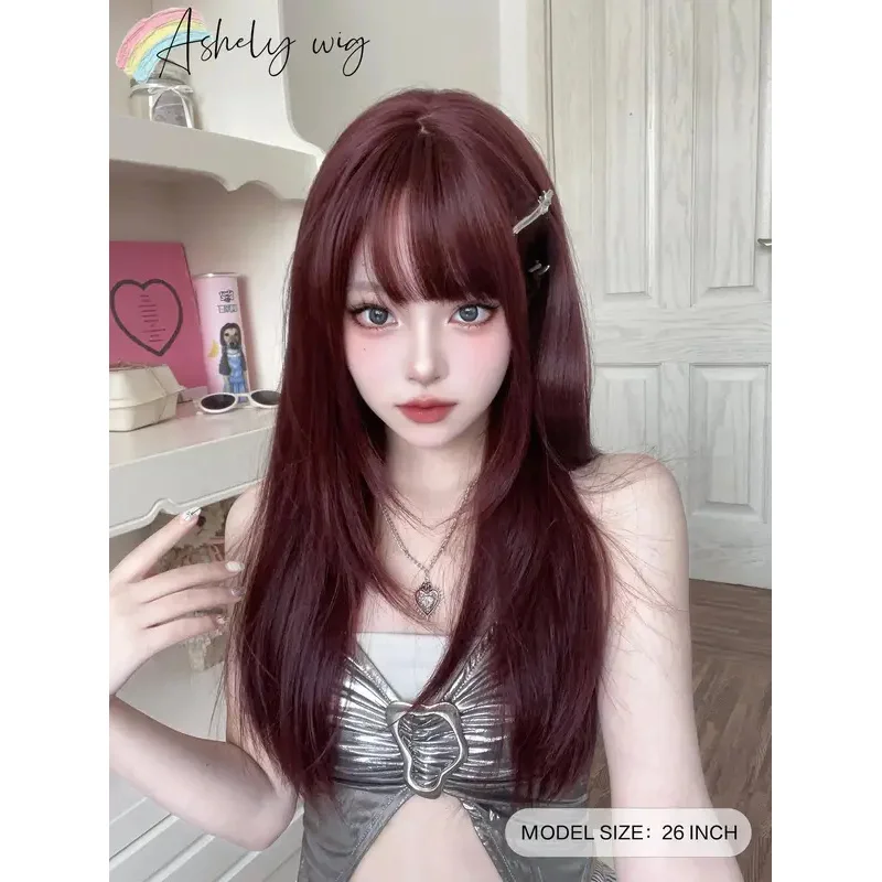 Ashely peruca longa reta sintética em perucas vermelhas 26 polegadas de fibra resistente ao calor para uso diário natural realista falso peruca.
